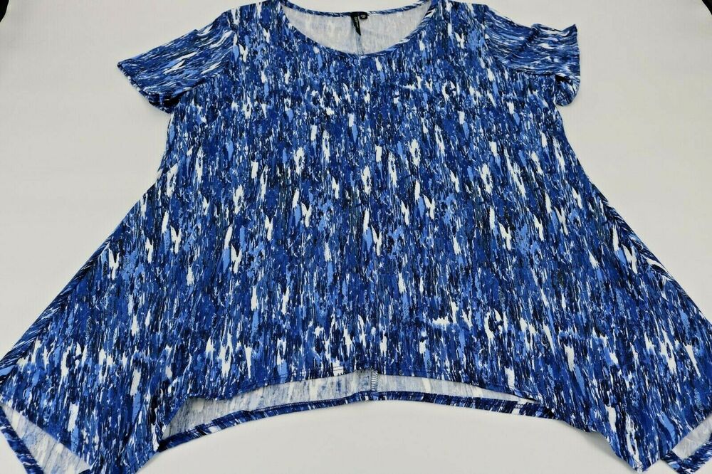 Cathy Daniel Blue Abstract Print Short Sleeve Blouse Women's Size 1X